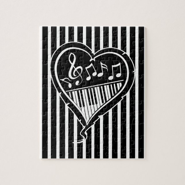 Puzzle Notes et piano de musique noir et blanc (Vertical)