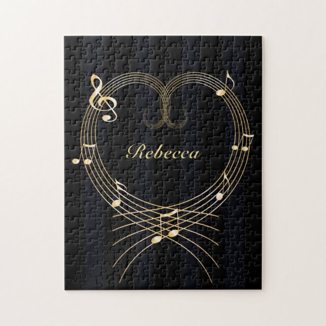 Puzzle Notes musicales personnalisées de coeur d'or (Vertical)