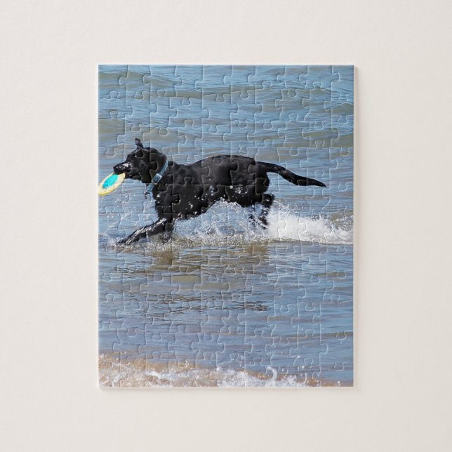 Puzzle Notre Frisbee noire du Labrador récupère du lac (Vertical)