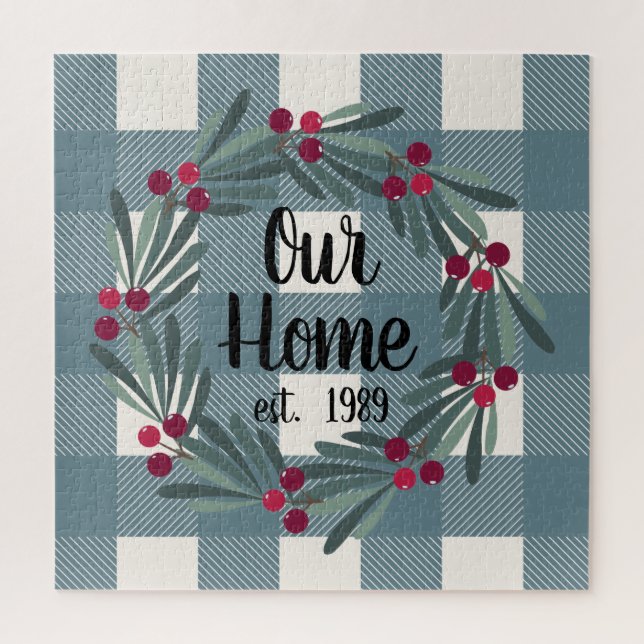 Puzzle Notre Home Script Bleu/Vert Buffalo Check Keïsaké (Vertical)