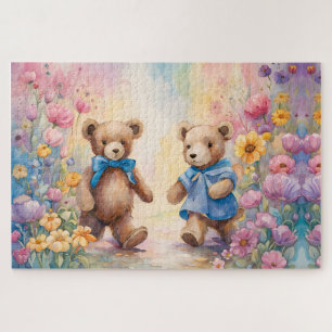 Puzzle Nounours dans un jardin pastel