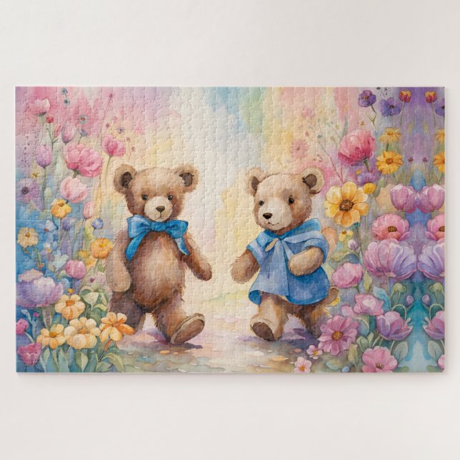 Puzzle Nounours dans un jardin pastel (Horizontal)