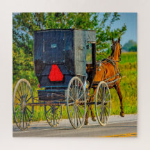 Nous aimons les charrettes amish en Iowa.