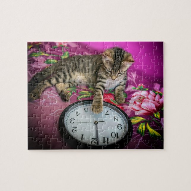 Puzzle Nouvel An Horloge Chat 12 minuit Compte rendu (Horizontal)