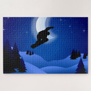 Puzzle Nuit cool Silhouette Snowboard Mountain