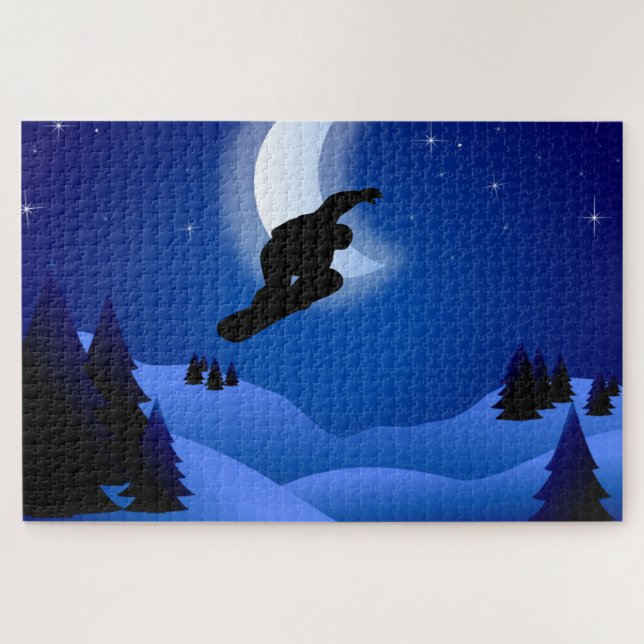 Puzzle Nuit cool Silhouette Snowboard Mountain (Horizontal)