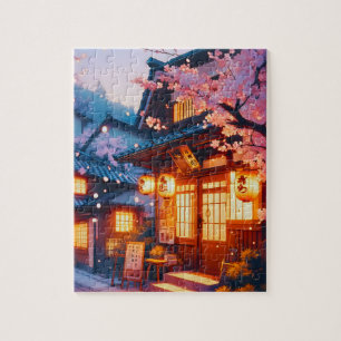 Puzzle Nuit de floraison de cerisier dans le vieux Japon