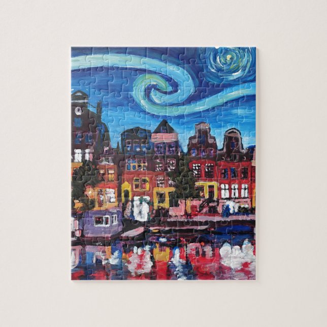 Puzzle Nuit étoilée au-dessus de canal d'Amsterdam (Vertical)
