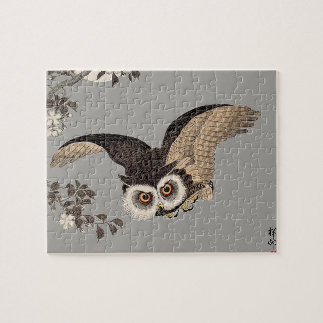Puzzle Nuit Japonaise Chouette Lune Bois Coupe Flying Nig (Horizontal)