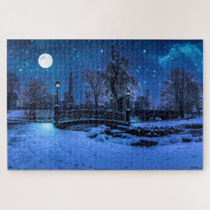 Puzzle Nuit magique d'hiver avec ciel étoilé et pleine lu
