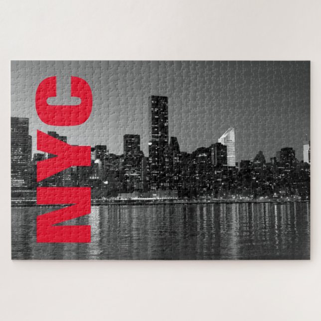 Puzzle NYC New York City Manhattan Nuit Noir Blanc (Horizontal)