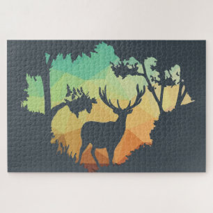 Puzzle Observer la silhouette des cerfs dans une forêt pa