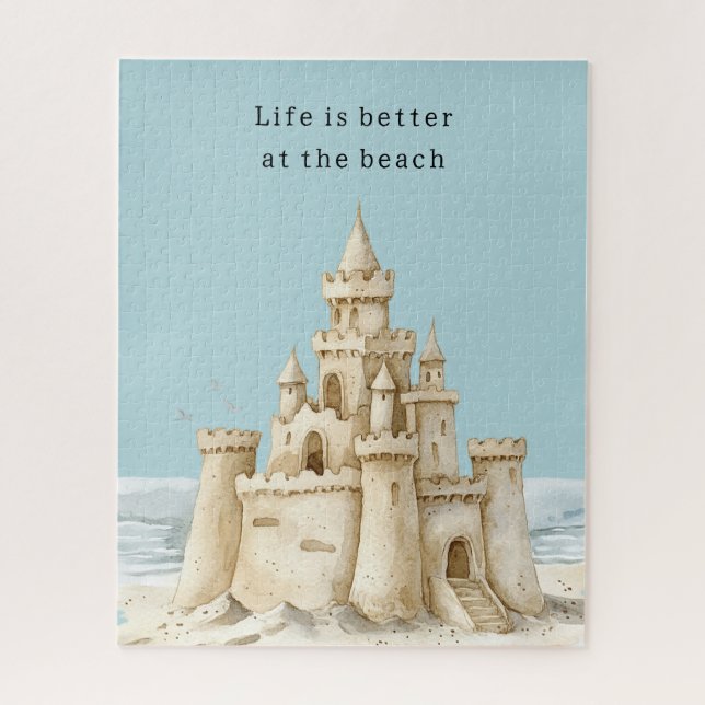Puzzle Ocean Beach Birds Blue Sky Cream Sand Castle (Vertical)