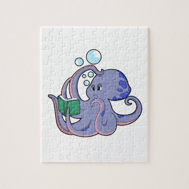 Puzzle Octopus à la lecture avec livre (Vertical)