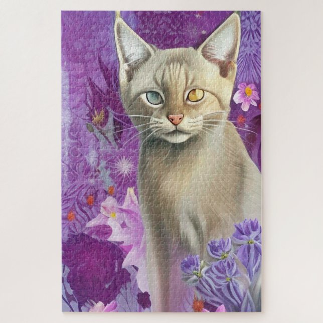 Puzzle Odd Eyed Siamese Kitten en violet (Vertical)