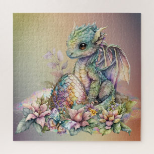 Puzzle Œuf de bébé dragon mignon sur arc-en-ciel