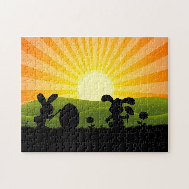 Puzzle Oeuf de peinture de lapin de Pâques mignon (Horizontal)
