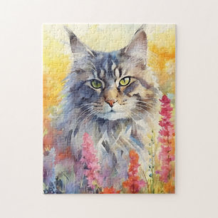 Puzzle OEuvre colorée d'aquarelle du chat Maine Coon