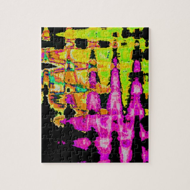 Puzzle Oeuvre d'aquarelle unique : violet, noir et chaux (Vertical)