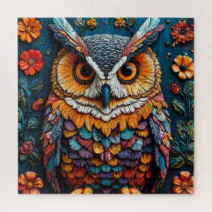 Puzzle Œuvre d'art colorée de hibou avec détails complexe