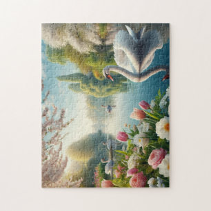 Puzzle OEuvre d'art printanière du lac des cygnes floraux