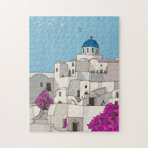Puzzle Oia Santorini Île Grèce Illustration lunaire