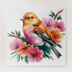 Puzzle Oiseau à Fleur Rose
