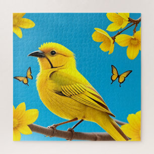 Puzzle Oiseau chanteur jaune vif perché sur une branche