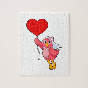 Puzzle Oiseau comme mariée avec voile et ballon en forme 