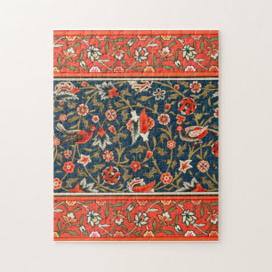 Puzzle Oiseau et fleurs Perse Motif bleu rouge