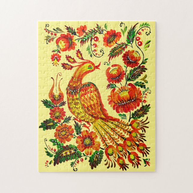 Puzzle Oiseau et fleurs ukrainiens Petrykivka peinture (Vertical)