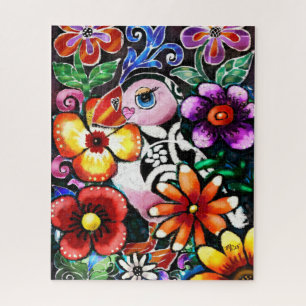 Puzzle Oiseau Macareux Abstrait Fantaisiste Dans Des Fleu