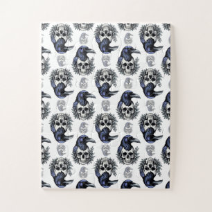 Puzzle Oiseau noir sur un crâne Goth Design Motif