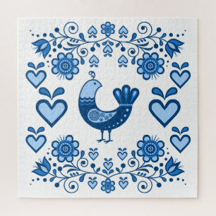 Puzzle Oiseau/perdrix/fleurs/coeur/bleu