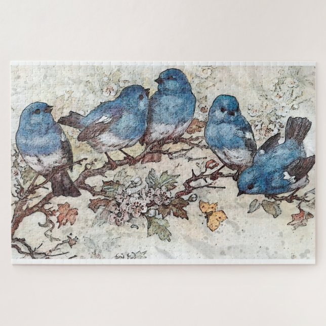 Puzzle Oiseaux bleus (Horizontal)