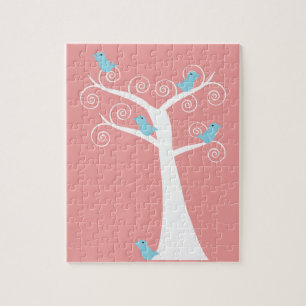 Puzzle oiseaux bleus dans un arbre, illustration d'oiseau