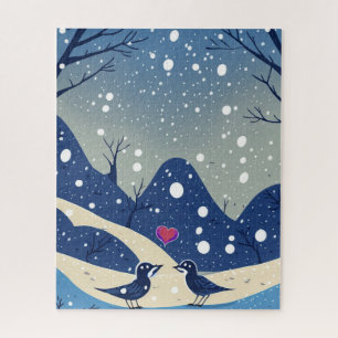 Puzzle Oiseaux bleus d'hiver en amour Mariage de Noël
