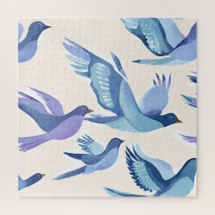 Puzzle Oiseaux bleus volant Aquarelle moderne
