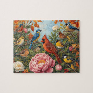 Puzzle Oiseaux chanteurs vibrants Fleurs d'automne
