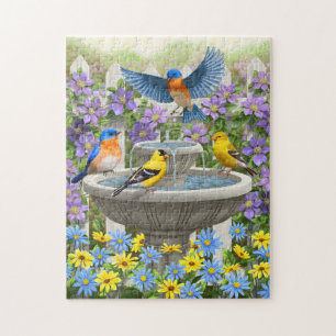 Puzzle Oiseaux colorés et jardin de fleurs de bain d'oise