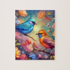 Puzzle Oiseaux colorés sur Branche Oiseau rose rose bleu