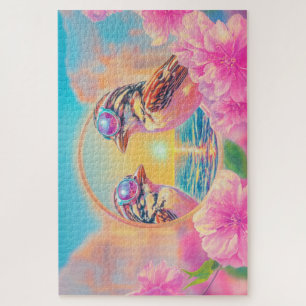 Puzzle Oiseaux cool avec lunettes de soleil au coucher du