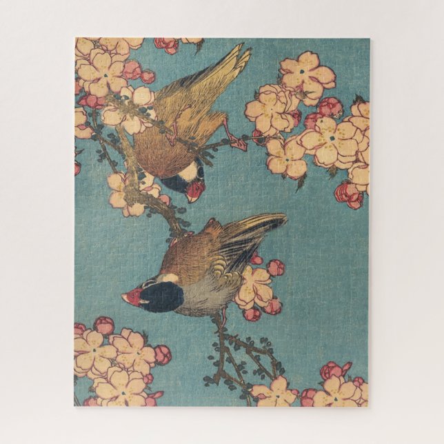 Puzzle Oiseaux et fleurs japonais Art rose floral (Vertical)