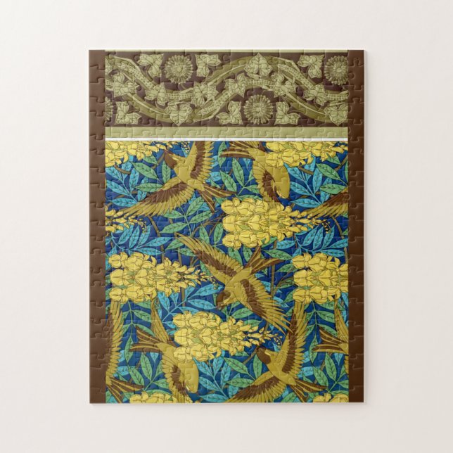 Puzzle Oiseaux et glycine Verneuil bleu brun jaune (Vertical)