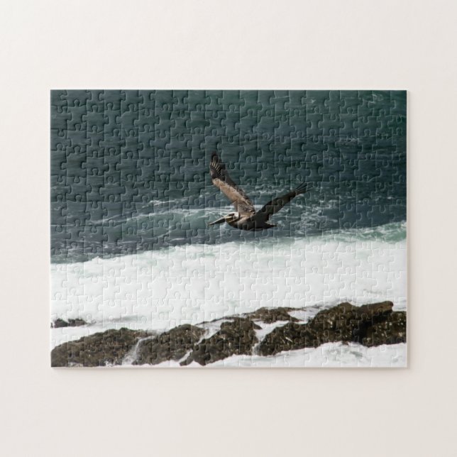 Puzzle Oiseaux pélicans volant Pacifique Rochers (Horizontal)