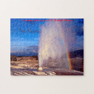 Puzzle Old Faithful Gyser Yellowstone. Salutation de Noël