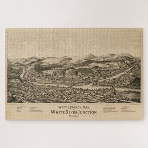 Puzzle Old Lebanon NH & White River Junction VT Map 1889