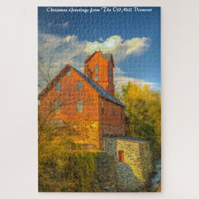 Puzzle Old Mill dans le Vermont.Noël salutations Jigsaw P (Vertical)