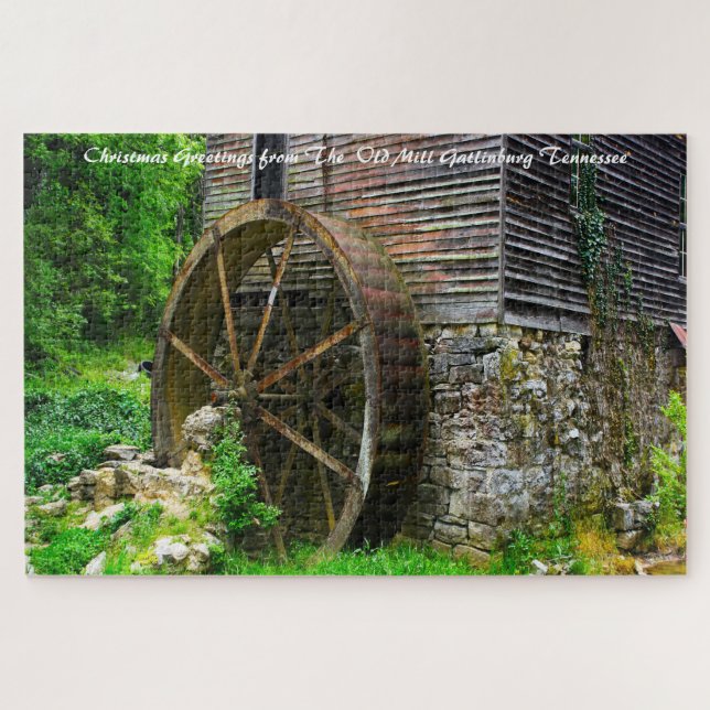 Puzzle Old Mill Gatlinburg Tennessee. Salutation de Noël (Horizontal)