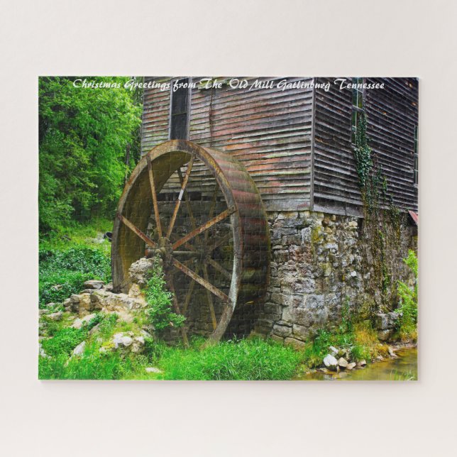 Puzzle Old Mill Gatlinburg Tennessee. Salutation de Noël (Horizontal)